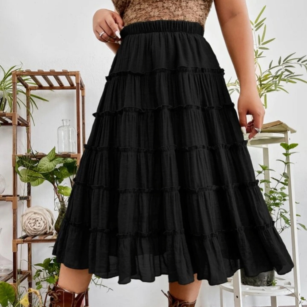 Black plus size ruffled skirt